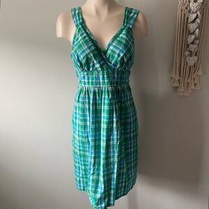 Y2K Vintage 725 Originals Plaid Sun Dress 100% Cotton Turquoise Blue Fits Medium